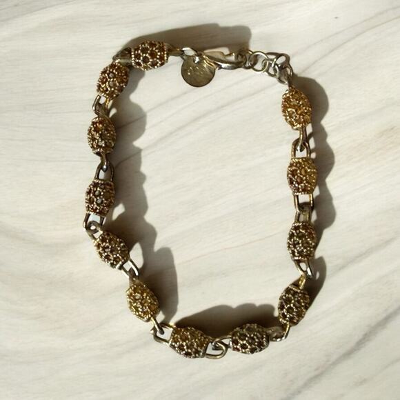 Sterling Vermeil Puffer Link Bracelet 7"-8" Gold Textured Tone 925 Silver 6g - Picture 1 of 7
